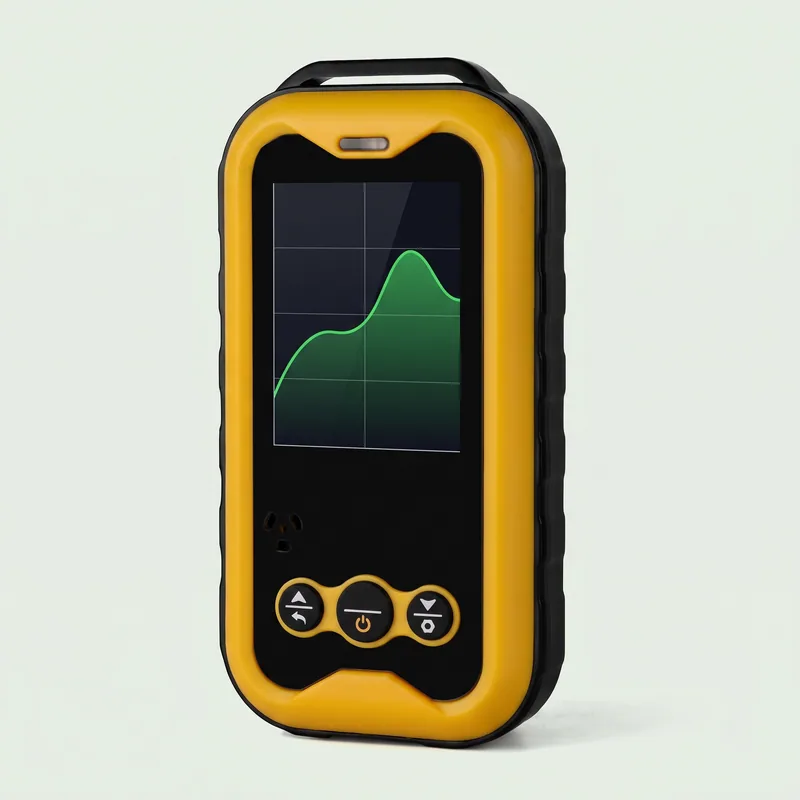 The yellow Geiger counter, studio photo on a light gray-green background